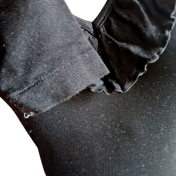 Women's Medium Vintage 70's Black Long-Sleeve Bodysuit Stretch Hippy V-Neckline - Picture 2 of 6